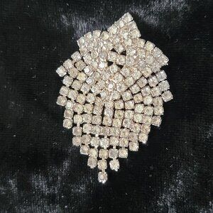 Vintage Celebrity NY rhinestone brooch dome and tassel waterfall fringe 50-60s